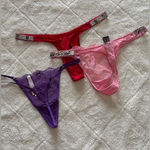 Victoria's Secret Intimate Collection - Rhinestone & lace thongs lot of 3, NWT!! - Picture 1 of 6